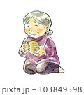 湯呑みを持つおばあちゃんのイラスト 103849598