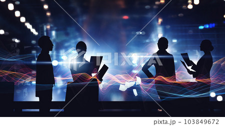 Group of business people outlines with lit background Group of business people outlines with lit background 103849672