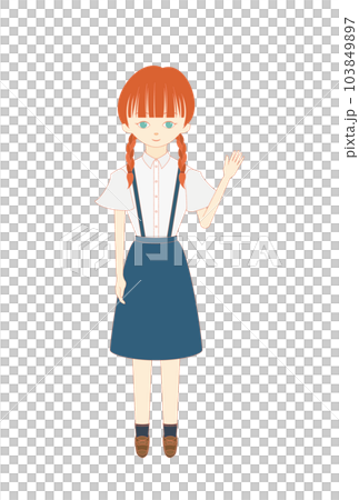 (三つ編み3色ver.)手を肩まで上げている＿女の子1 103849897