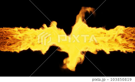 Tongues of flame from two sides on a black background. 3d illustration.  103850819