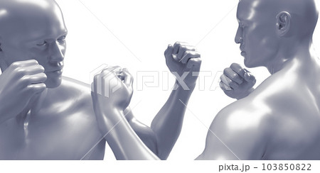 3d render of two boxing shirtless men on white background.  103850822