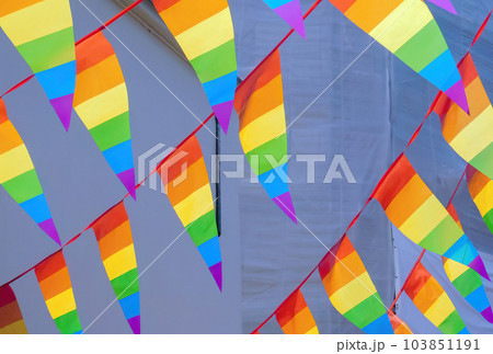 Rainbow flag ribbons. Decoration for celebration of the LGBTQ Pride Rainbow flag ribbons. Decoration for celebration of the LGBTQ Pride 103851191