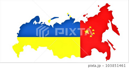 The map of the Russian Federation some time later after the war. The territory divided between Ukraine and China. Suitable illustration for political publications. 3d rendering. 103851461