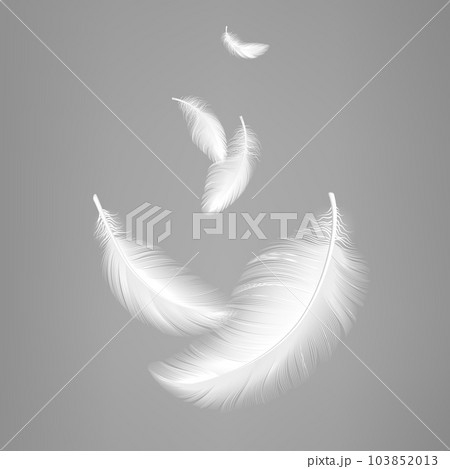 White flying realistic feathers. Bird feather composition, lightness effect of pillows or air. Vector decorative graphic elements 103852013