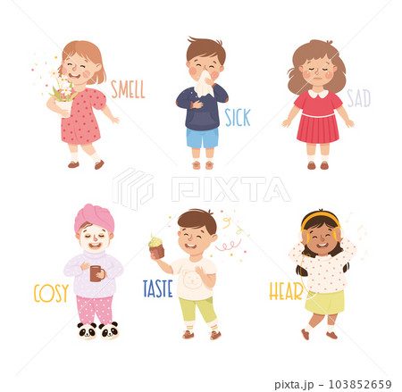 Little Boy and Girl Showing Sense Vector Illustration Set Little Boy and Girl Showing Sense Vector Illustration Set 103852659