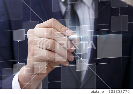 Program developer draws flowchart on screen. 103852776