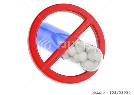 Medicament capsule with forbidden symbol, 3D rendering 103852959