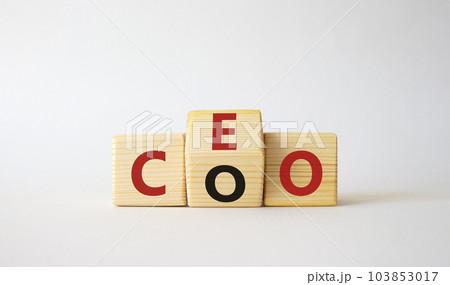 CEO and COO symbol. Turned wooden cubes with words CEO and COO. Beautiful white background. CEO and COO and business concept. Copy space CEO and COO symbol. Turned wooden cubes with words CEO and COO. Beautiful white background. CEO and COO and business concept. Copy space 103853017