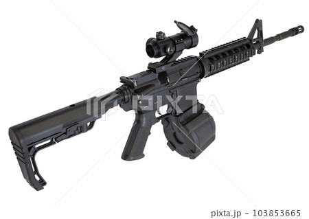 Assault rifle with drum magazine 103853665