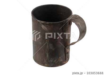 Antique army vintage brass mug isolated on a white Antique army vintage brass mug isolated on a white 103853688
