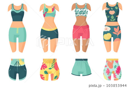 ui set vector illustration of colorful female beach wear isolated on white background ui set vector illustration of colorful female beach wear isolated on white background 103853944
