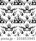 Flame Y2K Seamless fire pattern Psychedelic vector black background Retro Style. Funky summer abstract modern aesthetic print. Wall frame poster, banner or Social Media template. EPS 103853945