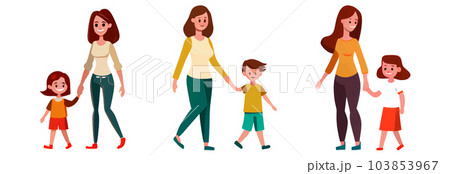 set vector illustration of woman walking with her kid isolate on white background 103853967
