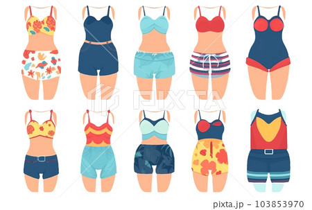 ui set vector illustration of colorful female beach wear isolated on white background 103853970