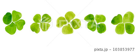 Watercolor illustration of green quatrefoil. Set of isolated drawings. Ideal for borders and canvases, can be used as a seamless pattern 103853977