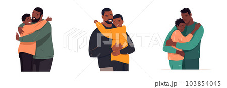 set vector illustration of afro ethnic man hugging his kid and feeling proud and love isolate on white 103854045