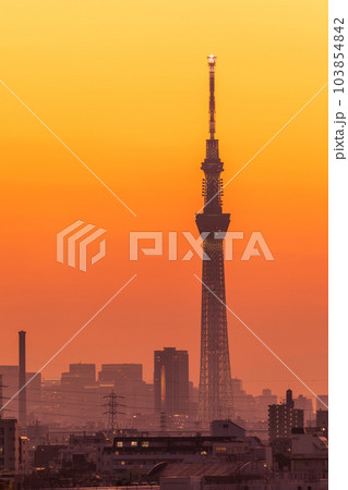 「東京都」日没後、オレンジ色に染まる美しい東京の空 「東京都」日没後、オレンジ色に染まる美しい東京の空 103854842