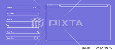 Blank web browser, internet page window with toolbar and search bar, field. Modern website in flat style, line art. Browser mockup for computer, tablet and smartphone. Vector illustration 103854975