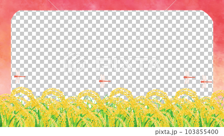 Sunset and a flock of red dragonflies Cute autumn illustration material 103855400