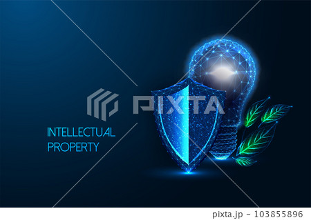 Intellectual property, innovation protection futuristic concept with lightbulb and shield symbols  103855896