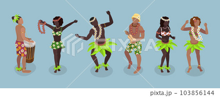 3D Isometric Flat Vector Set of Hawaiian Dancers 3D Isometric Flat Vector Set of Hawaiian Dancers 103856144