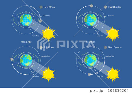 3D Isometric Flat Vector Conceptual Illustration of Lunar And Solar Tides 103856204