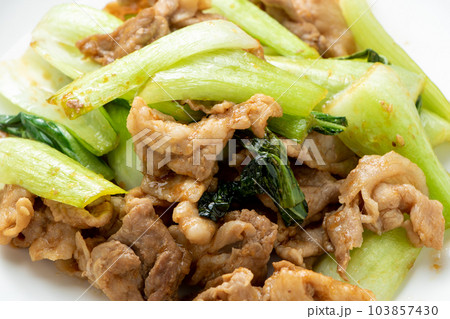 豚肉とチンゲンサイの炒め物。 豚肉とチンゲンサイの炒め物。 103857430