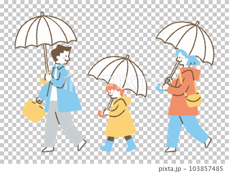 一家三口撐著傘走路_色 103857485