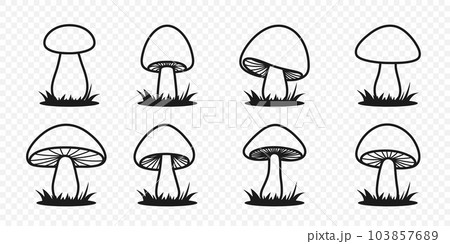 Vector Hand Drawn Cartoon Flat Mushroom Icon Set. Mushroom Illustration, Mushrooms Collection. Magic Mushroom Symbol, Design Template Vector Hand Drawn Cartoon Flat Mushroom Icon Set. Mushroom Illustration, Mushrooms Collection. Magic Mushroom Symbol, Design Template 103857689