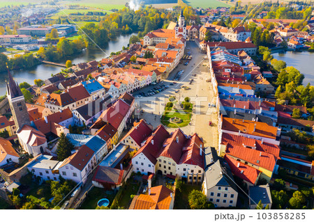View from drone of Czech town of Telc View from drone of Czech town of Telc 103858285