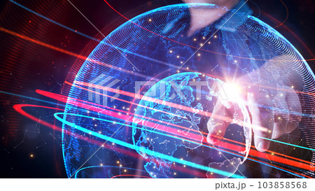 Double exposure of businessman touches global network data connection, Technology digital background concept. 3d rendering element 103858568