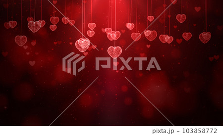 Valentine's day abstract background, Red Heart shaped and particles for Valentine's day, Wedding anniversary, 3d rendering Valentine's day abstract background, Red Heart shaped and particles for Valentine's day, Wedding anniversary, 3d rendering 103858772