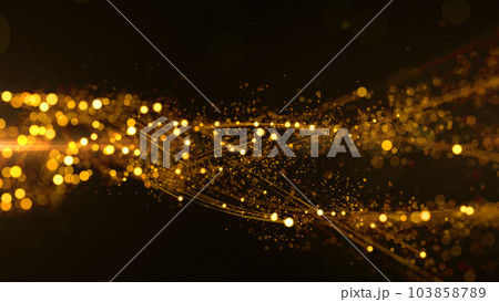 Gold digital particles dots and line wave flow loop motion abstract background for new year or important events, 3d rendering Gold digital particles dots and line wave flow loop motion abstract background for new year or important events, 3d rendering 103858789