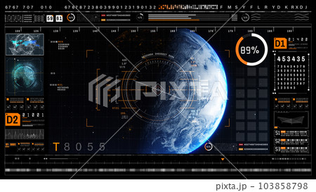Technology Digital Cyberspace and Global Network Connection Tracking GPS, Graphic Dashboard Head-up display and Futuristic User Interface GUI Background Concept.	3d rendering 103858798