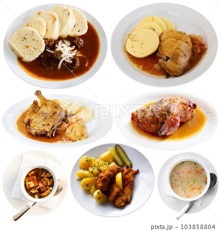 Set of czech cuisine dishes at plates isolated on white 103858804