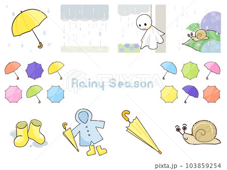 6月、梅雨の季節のイラストセット 103859254
