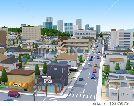 住宅街CG 住宅 街並み 風景 都会 道路 背景 住宅街CG 住宅 街並み 風景 都会 道路 背景 103859750