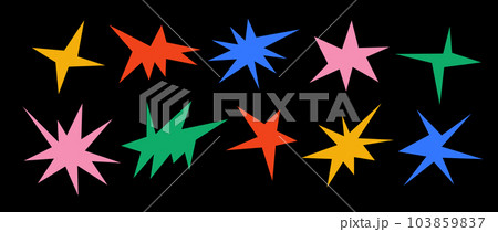 Colorful sharp shapes collection. Bright irregular sparks and twinkles set. Abstract edgy sparkles and stars element pack. Asymmetry angular forms bundle for banner, collage, poster, sticker. Vector  103859837