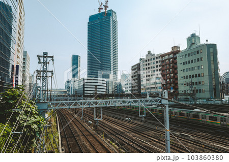 鉄道風景 国道1号青木橋から見下ろす横浜駅周辺と鉄道各線 2023.05　a-4 フィルム調 103860380