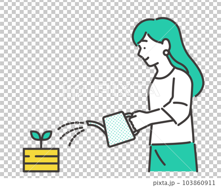 通過澆水/投資/儲蓄增長金錢形象的矢量圖素材 103860911