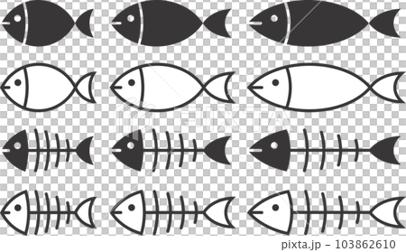 Vector illustration set of monochrome fish icons Vector illustration set of monochrome fish icons 103862610