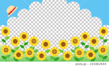 A summer illustration combining sunflowers, blue skies, thunderheads, and red ribbon straw hats Aspect ratio 16:9 barge A summer illustration combining sunflowers, blue skies, thunderheads, and red ribbon straw hats Aspect ratio 16:9 barge 103862644