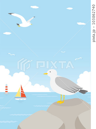 カモメと海のイメージイラスト_1_縦 103862740