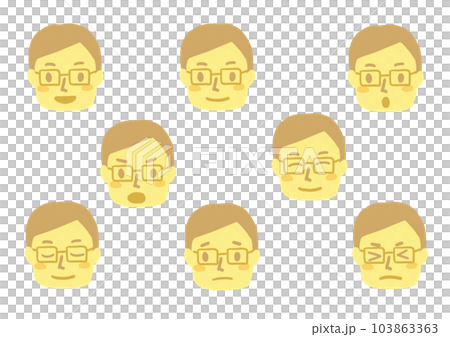 Man wearing glasses face expression illustration set Man wearing glasses face expression illustration set 103863363