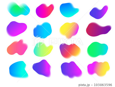 Blurred gradient shapes. Abstract fluid neon backgrounds. Vector liquid holographic iridescent blobs. Geometric trendy y2k elements 103863596