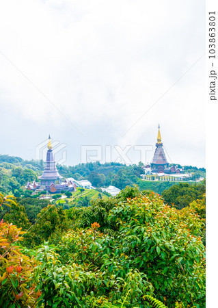 Landmark pagoda in doi Inthanon national park at Chiang Mai, Thailand. 103863801