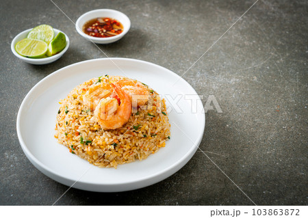 fried shrimps fried rice on plate fried shrimps fried rice on plate 103863872