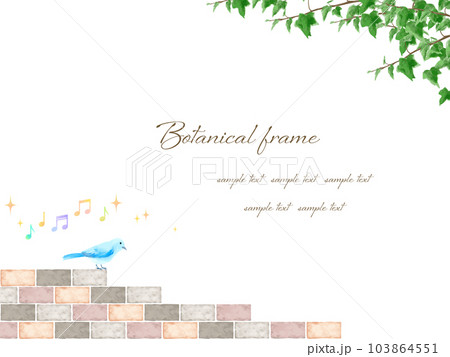 青い鳥がさえずるメルヘンで可愛いレンガとつる植物のボタニカルフレームイラスト 青い鳥がさえずるメルヘンで可愛いレンガとつる植物のボタニカルフレームイラスト 103864551