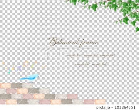 青い鳥がさえずるメルヘンで可愛いレンガとつる植物のボタニカルフレームイラスト 青い鳥がさえずるメルヘンで可愛いレンガとつる植物のボタニカルフレームイラスト 103864551