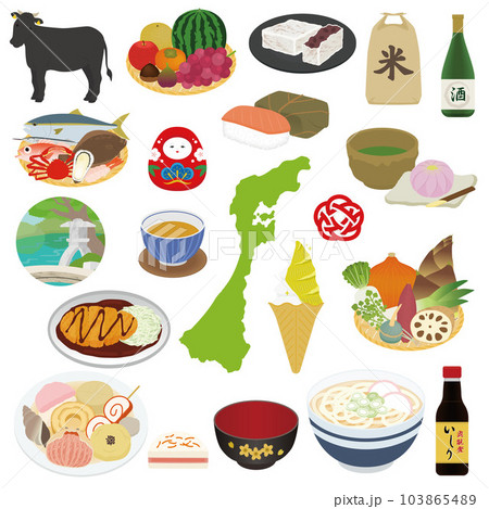 石川県の名物のイラストセット 石川県の名物のイラストセット 103865489